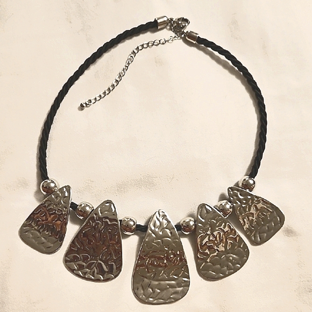 Lia Sophia Lure Me In Silver and Black Bib Style Statement Cord Necklace